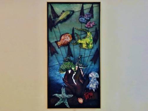 Brutalist vintage fish sculpture wall light, 1950`s ca, Italian